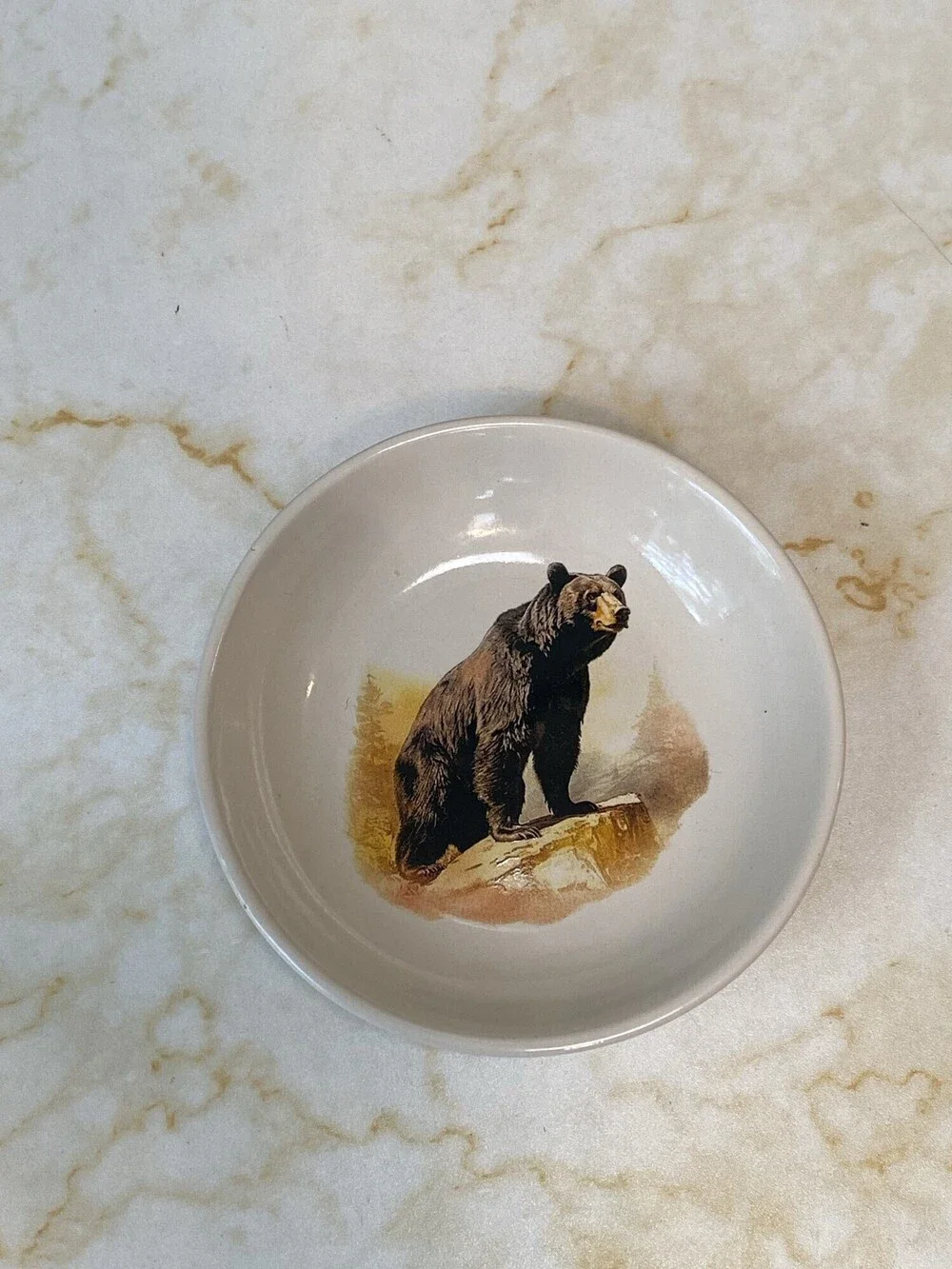 New Open Road Brand Country Autumn Bear Ceramic Trinket Dish Tea Rest 4 Inch NWT
